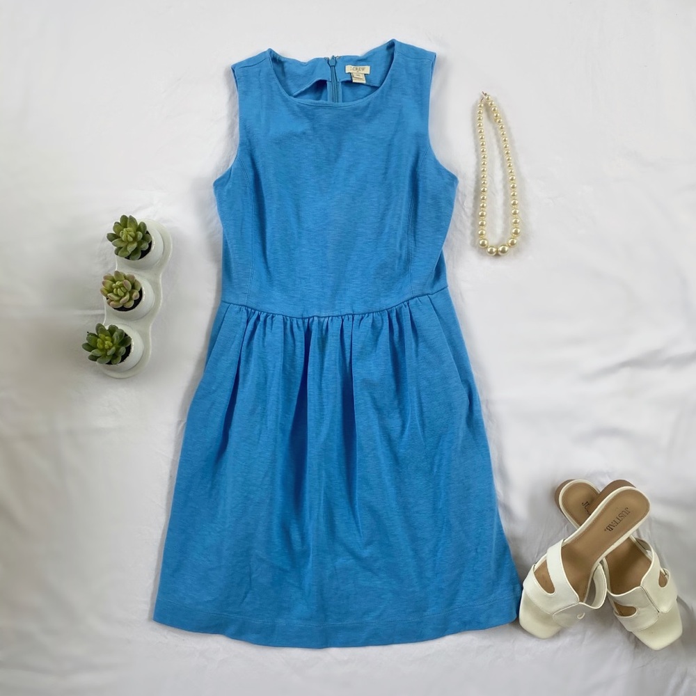 J Crew Blue Cotton Pleated Mini Dress X-Small